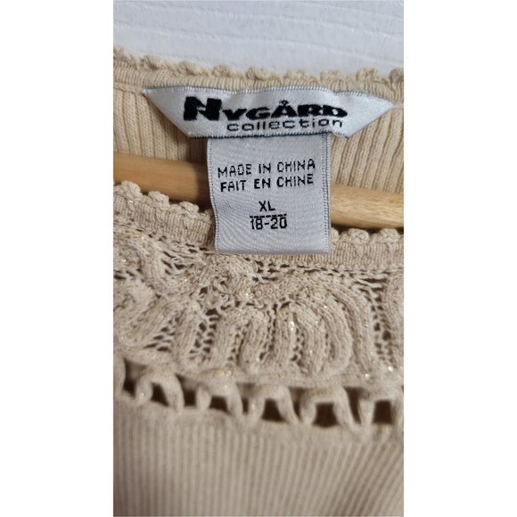 🌿Nygard Sleeveless.Shimmer Tan Knit Top with Crochet Yoke - Size XL - Picture 5 of 13
